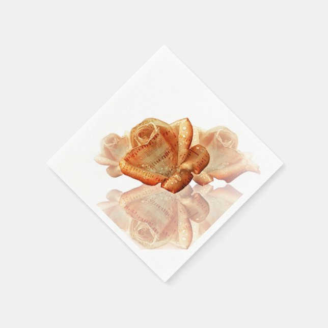 Serviette En Papier Fleur de Rose corail avec Partition (Coin)