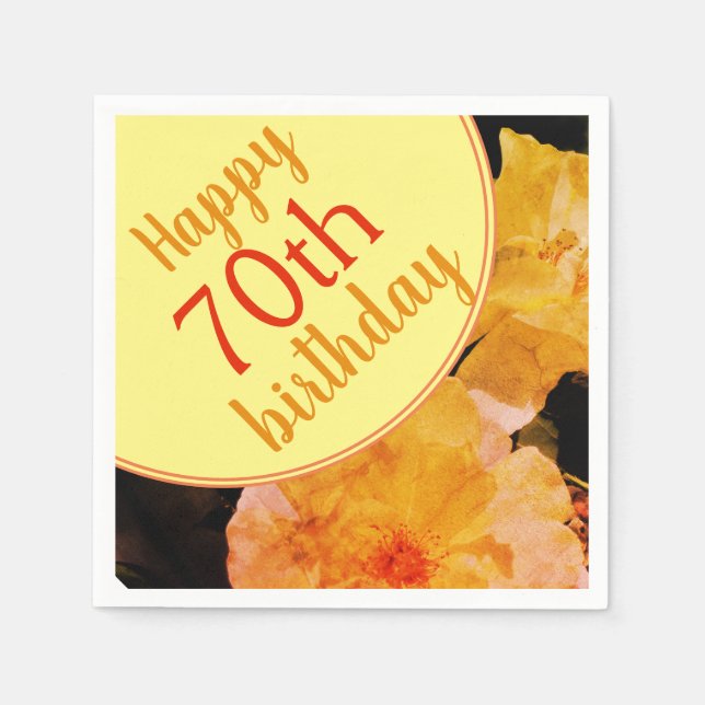 Serviette En Papier Fleur de rose jaune 70e fête d'anniversaire (Devant)