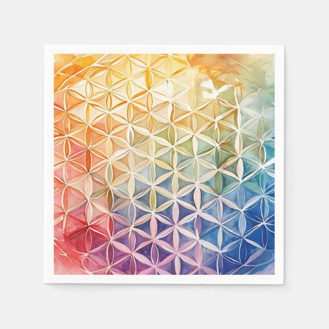 Serviette En Papier Fleur de vie - Peinture aquarelle (Devant)