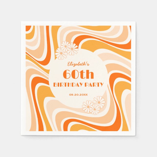 Serviette En Papier Fleur d'onde rétro Orange Pêche Anniversaire (Devant)