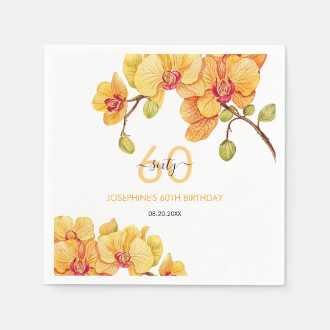 Serviette En Papier Fleur d'orchidée jaune Anniversaire botanique (Devant)