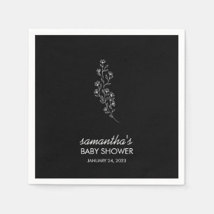 Serviette En Papier Fleur élégante et mignonne en ligne noire