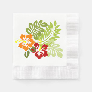 Serviette En Papier Fleur Feuilles tropicaux Hibiscus Hawaii Rouge Ora