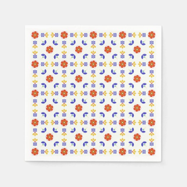 Serviette En Papier Fleur folk Art Neon Motif géométrique (Devant)