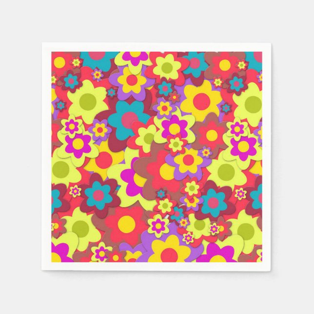 Serviette En Papier Fleur Hippy Peace dîner fête d'enfant (Devant)