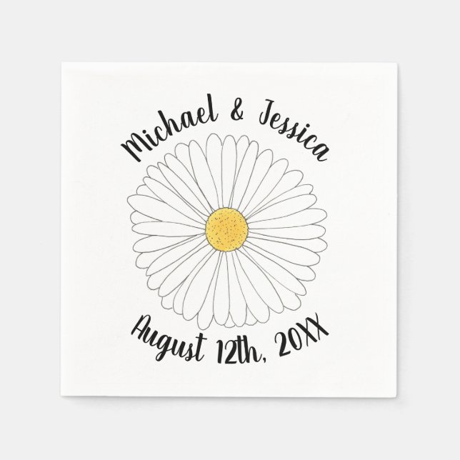 Serviette En Papier Fleur Jardin Floral Jaune Blanc (Devant)