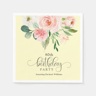 Serviette En Papier Fleur jaune et rose 80e anniversaire