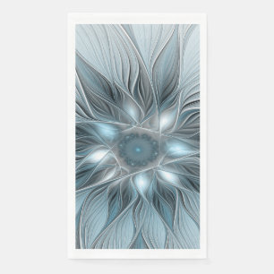 Serviette En Papier Fleur Joyeuse Abstrait gris bleu floral Fractal