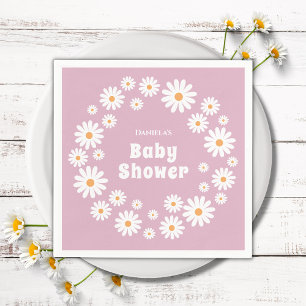 Serviette En Papier Fleur marguerite rose Super Baby shower rétro