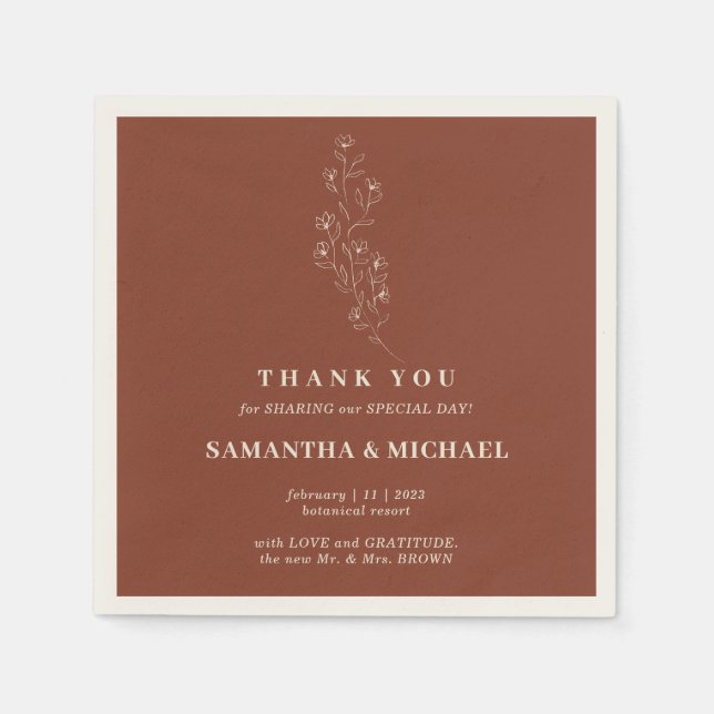 Serviette En Papier Fleur minuscule en terre cuite Mariage moderne (Devant)