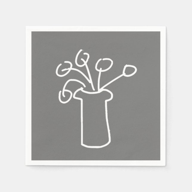 Serviette En Papier Fleur moderne simple gris blanc (Devant)
