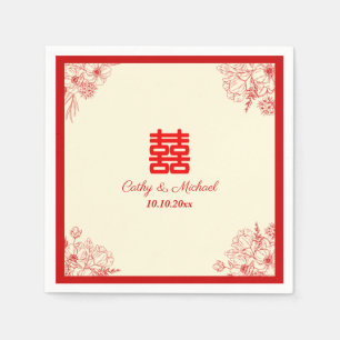Serviette En Papier Fleur orientale mariage rouge