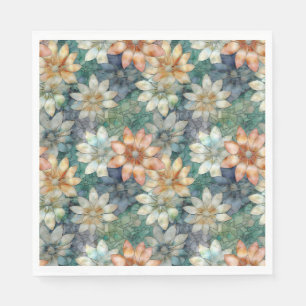 Serviette En Papier Fleur Peach Bleu Blanc Vert