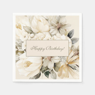 Serviette En Papier Fleur personnalisée Anniversaire Crème Vanille