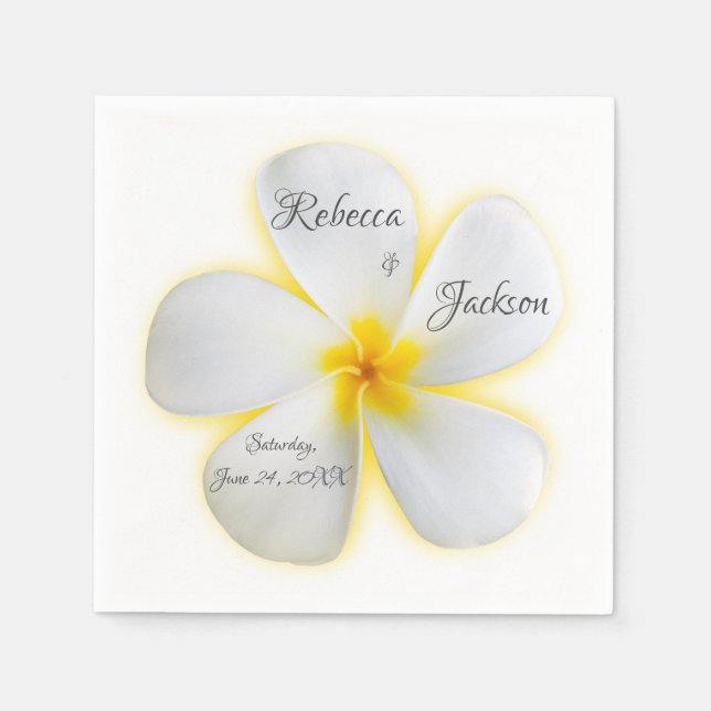 Serviette En Papier Fleur Plumeria blanche avec Jaune, Mariage, Napkin (Devant)