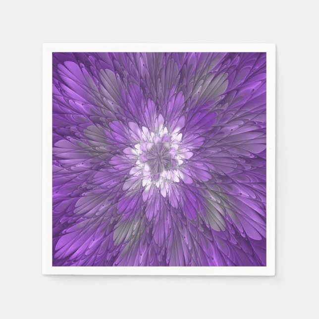 Serviette En Papier Fleur psychédélique violette Abstraite Fractal Art (Devant)