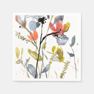 Serviette En Papier Fleur recouverte - fleurs et tiges d'aquarelle