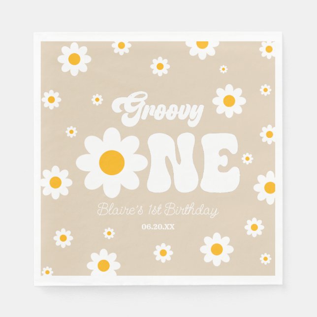 Serviette En Papier Fleur Retro Daisy Super Un 1er anniversaire (Devant)