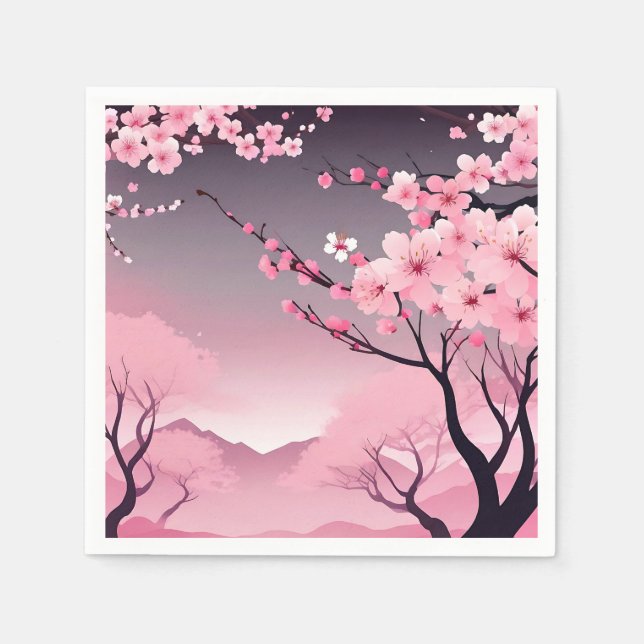 Serviette En Papier Fleur romantique de cerise (Devant)