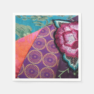 Serviette En Papier Fleur rose brodée look violet