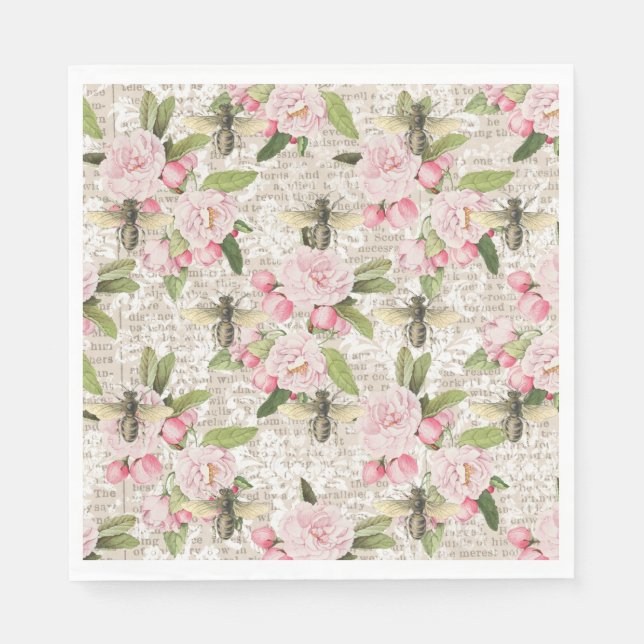 Serviette En Papier Fleur rose d'abeille de miel (Devant)