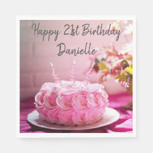 Serviette En Papier Fleur Rose gâteau d'anniversaire Joyeux anniversai