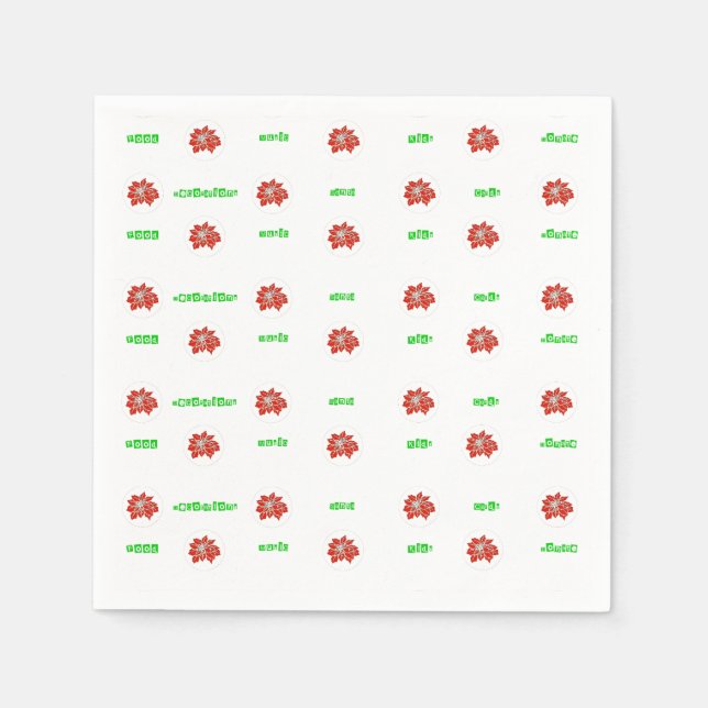 Serviette En Papier Fleur rouge Poinsettia et vacances vertes (Devant)