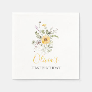 Serviette En Papier Fleur sauvage aquarelle florale premier anniversai