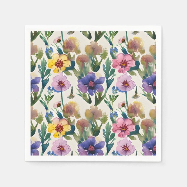 Serviette En Papier fleur sauvage aquarelle mariage (Devant)