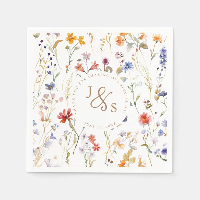 Serviette En Papier Fleur sauvage aquarelle mariage élégant (Devant)