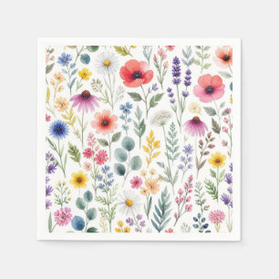 Serviette En Papier Fleur Sauvage Aquarelle Prairie Botanique Florale