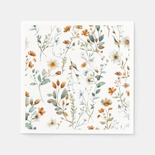 Serviette En Papier Fleur sauvage aquarelle style Boho (Devant)