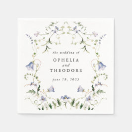 Serviette En Papier Fleur sauvage bleu aquarelle Mariage Monogramme
