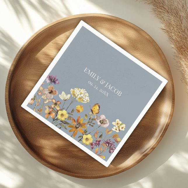 Serviette En Papier Fleur sauvage bleu Dusty Boho Mariage serviettes (Créateur téléchargé)