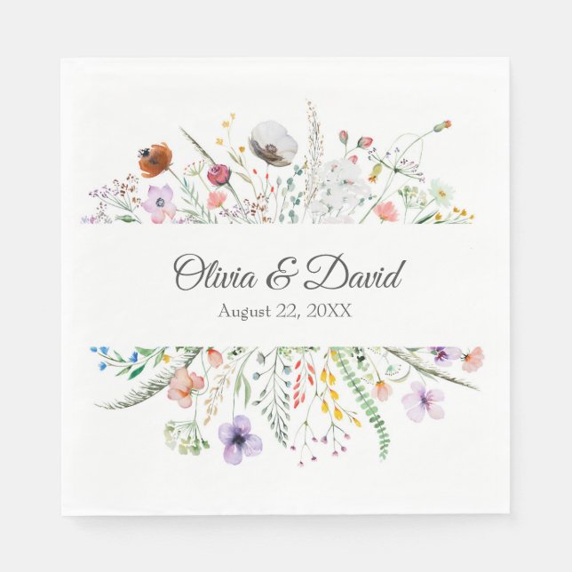 Serviette En Papier Fleur sauvage bohémien Mariage de prairie (Devant)