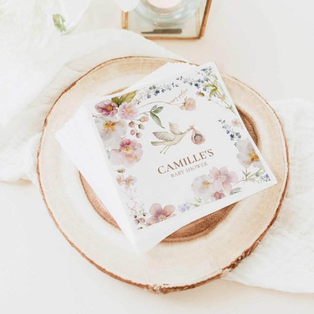 Serviette En Papier Fleur sauvage Boho Baby shower fille (Spring Floral Garden Baby Shower Napkins)