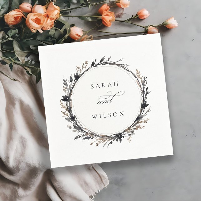 Serviette En Papier Fleur sauvage Boho Black Brown Automne Mariage (Créateur téléchargé)