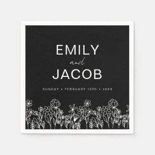Serviette En Papier Fleur sauvage Boho Mariage En Fleur Noir