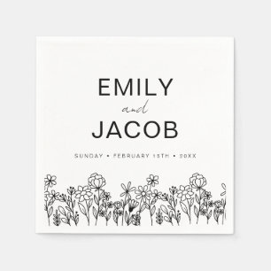 Serviette En Papier Fleur sauvage Boho Mariage En Fleur Noir