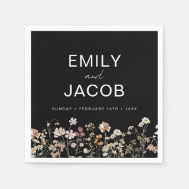 Serviette En Papier Fleur sauvage Boho Mariage En Fleur Noir