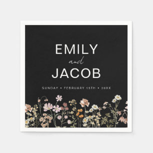 Serviette En Papier Fleur sauvage Boho Mariage En Fleur Noir