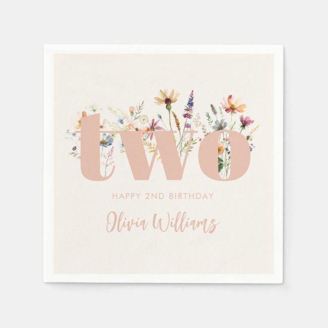Serviette En Papier Fleur sauvage Boho moderne 2e anniversaire (Devant)