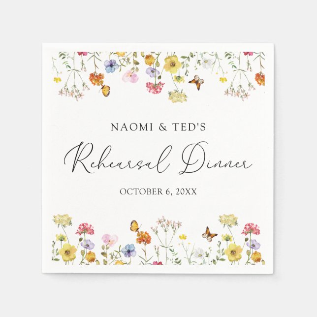 Serviette En Papier Fleur sauvage Butterflies Boho Dîner de répétition (Devant)