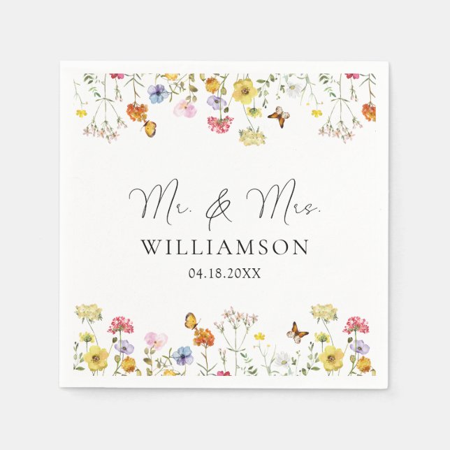 Serviette En Papier Fleur sauvage Butterflies Boho M. & Mme Mariage (Devant)