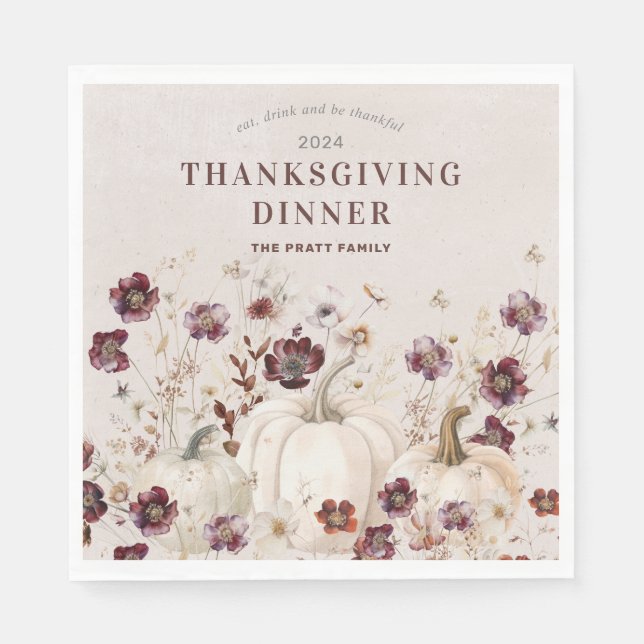 Serviette En Papier fleur sauvage Citrouille du dîner de Thanksgiving  (Devant)