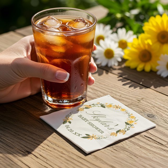 Serviette En Papier Fleur sauvage d'aquarelle Florals Baby shower de c (Watercolor Wildflower Florals Wreath Baby Shower Napkins)