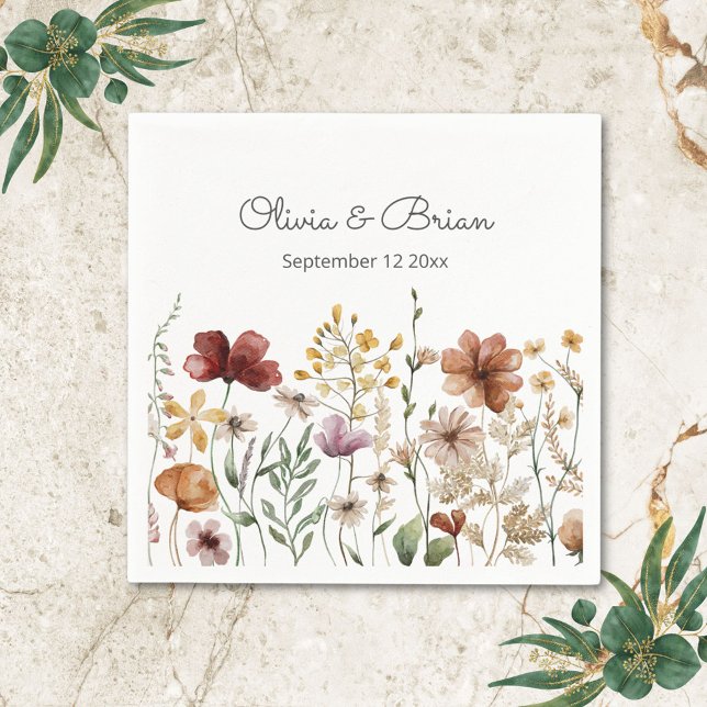 Serviette En Papier Fleur sauvage d'aquarelle personnalisé Joli floral (Close up)