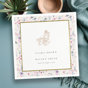 Serviette En Papier Fleur sauvage d'or Blush Krishna Mariage indien