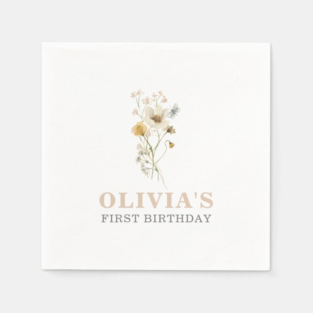 Serviette En Papier Fleur sauvage Elegant jardin boho Premier annivers (Devant)