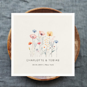 Serviette En Papier Fleur sauvage frais Mariage beige